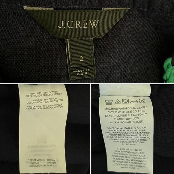 J Crew Blouse Womens 2 Navy Blue Green Embroidered Peasant Boho Top‎ Tassel Trim - Picture 11 of 11